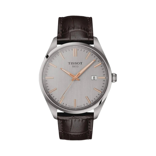 Tissot PR 100 Men Quartz Silver Dial Analog Leather Watch T1504101603100