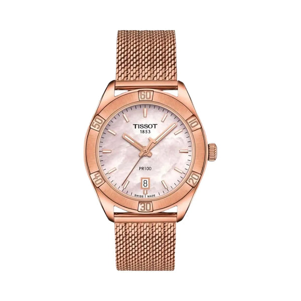 Tissot PR 100 Women Quartz Mother Of Pearl Dial Analog Mesh Watch T1019103315100