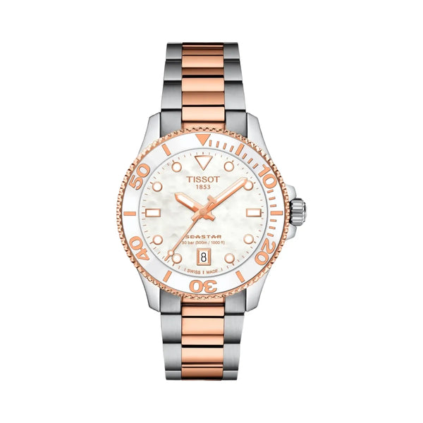 Tissot Seastar Women Quartz Mother Of Pearl Dial Analog Stainless Steel Watch T1202102211100