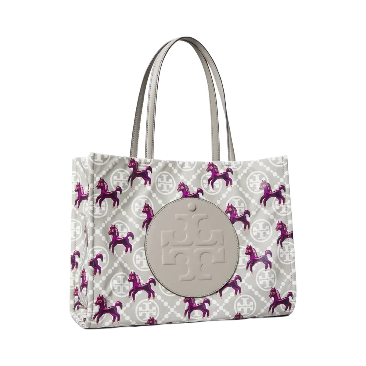 Tory Burch Ella Horse Nylon Small Tote Gray / Magenta