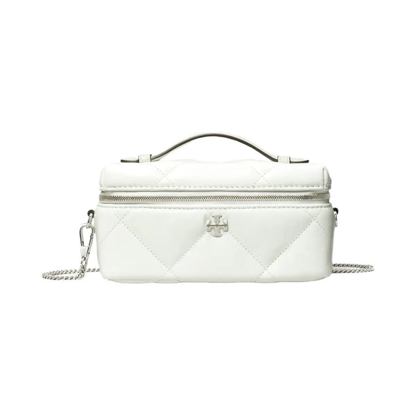 Tory Burch Kira Diamond Quilt Distressed Charm Vanity Case Blanc