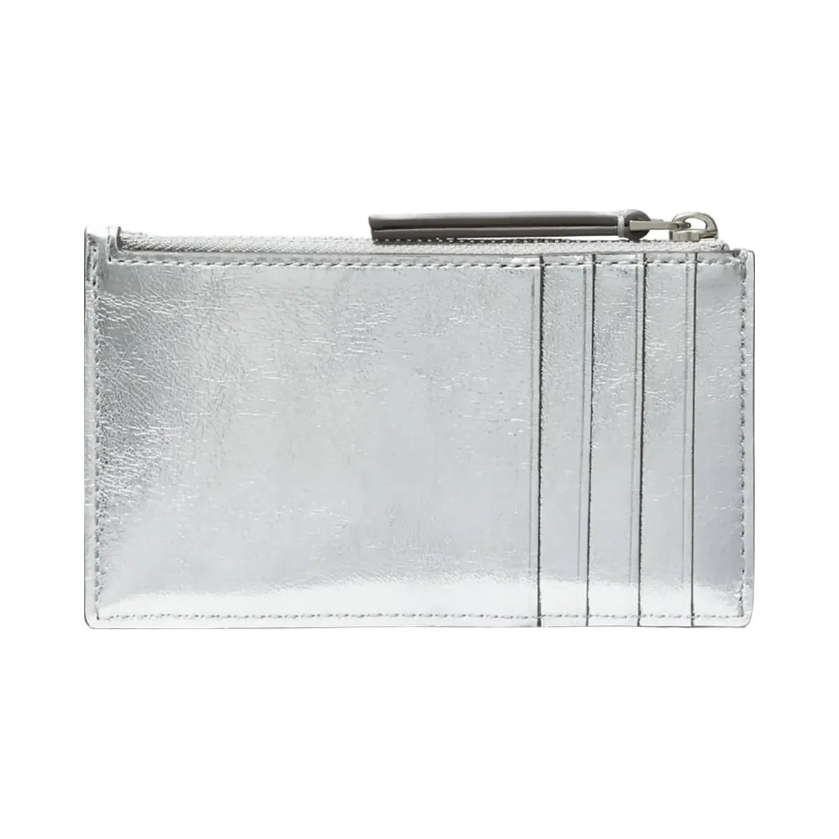 Tory Burch Kira Diamond Quilt Metallic Zip Card Case Silver
