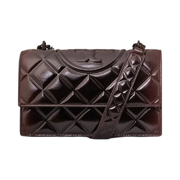 Tory Burch Small Fleming Patent Shoulder Bag Deep Burgundy