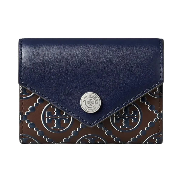 Tory Burch T Monogram Contrast Embossed Small Envelope Wallet Tory Navy / John Coco