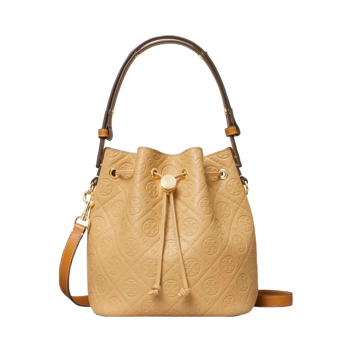 Tory Burch T Monogram Pebble Bucket Bag Biscotti
