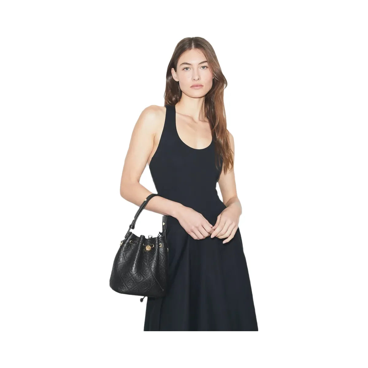 Tory Burch T Monogram Pebbled Bucket Bag Black